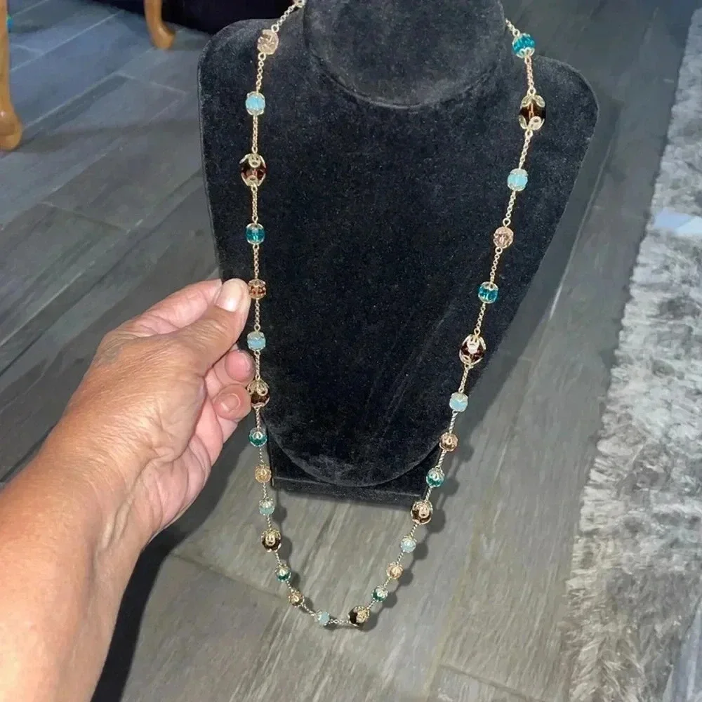 Vintage glass beaded gold tone layering necklace